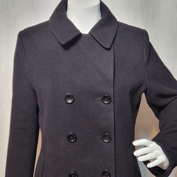 George Double-Breasted Faux Wool Peacoat Jet Black Medium Womens - Picture 12 of 16